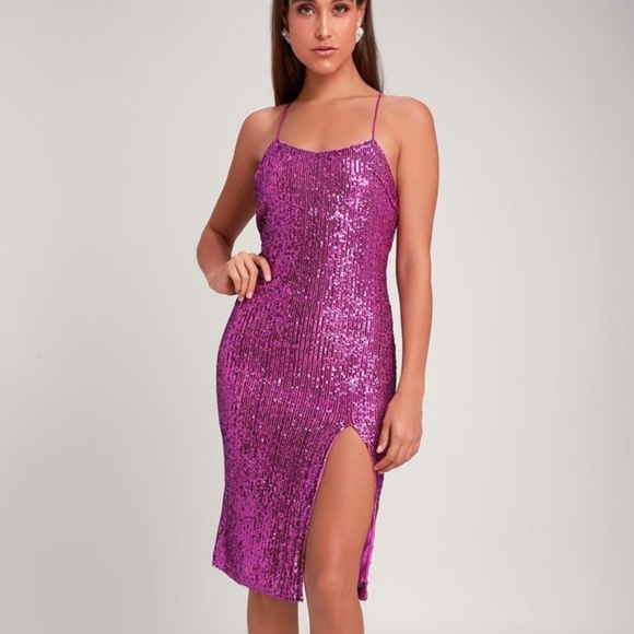 Lulus Dresses & Skirts - Shining Star Sequin Midi Dress - Magenta